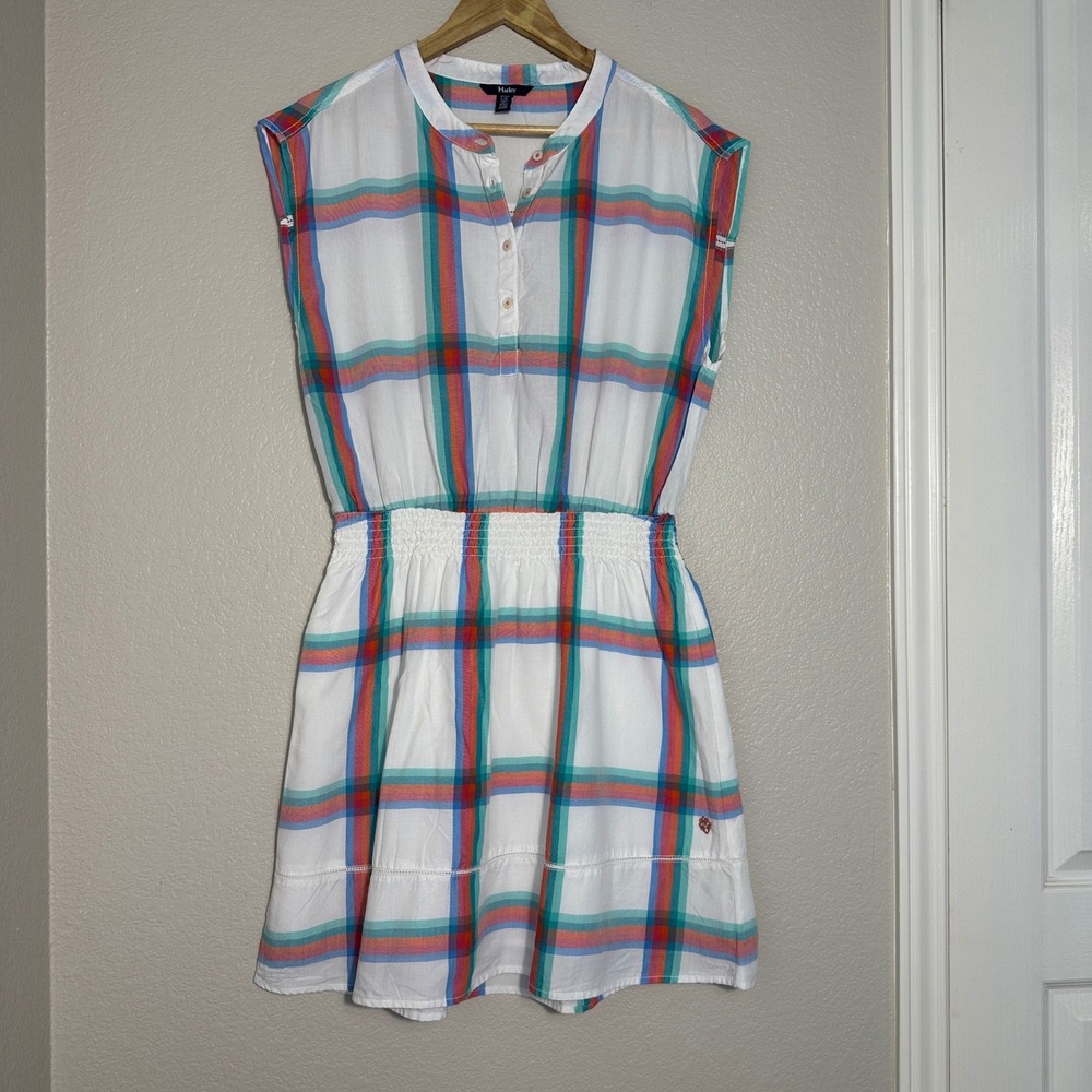 Hatley Womens L Plaid Sleeveless Smocked Waist Abbey Shirt Dress Preppy Retro - Picture 2 of 11